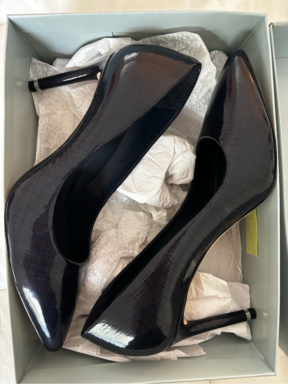 ANTONIO MELANI Navy Patent Pointed-Toe Stiletto Pumps